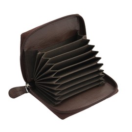 STARHIDE Womens Small Leather Fan Concertina Palm Credit Card Holder 1234 (Brown)