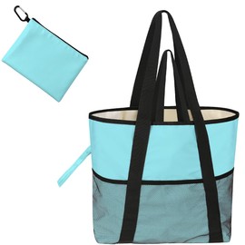 Sandproof Beach Bag with Zipper - 8-Pocket Waterproof Tote for Women & Family | Foldable Lightweight Swim Bag for Travel, Boat Days & Pool | Sand-Resistant Vacation Organizer & Gift