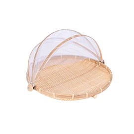 Xshelley round bamboo tent basket with lid, vegetables/fruits, bread, storage basket (16.5 inches in diameter)