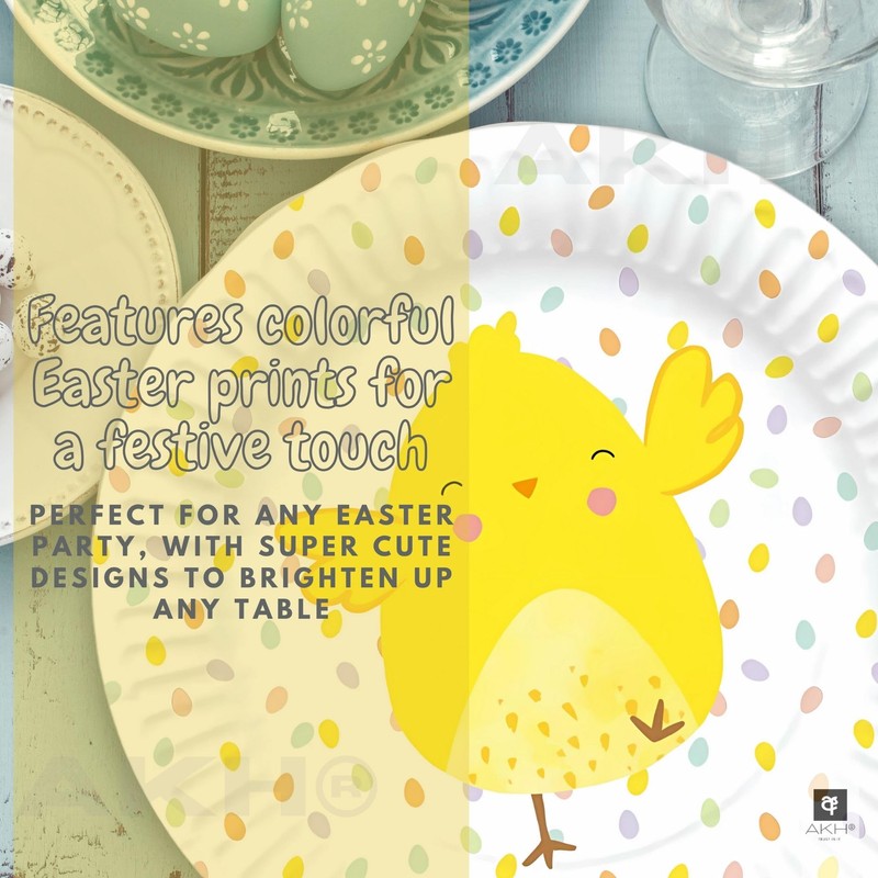 AKH® Easter Paper Plates 22cm Disposable Plates Cute Rabbit and