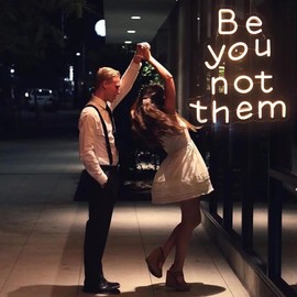 Led "Be You Not Them" Neon Sign Word/Letters USB Powered with Dimmer Switch Light Up Sign for Girl's Room Home Room Wall Decor Neon Lights Chritmas Birthday Gift