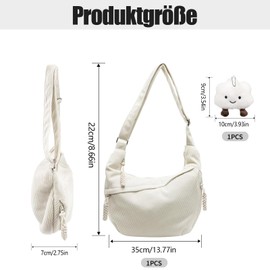 KATIMI Women's Shoulder Bag, Crossbody Bag, Large with Adjustable Shoulder Strap, Stylish Women's Shoulder Bags, Moon Bag, Plain Cord for Work, School, Travel, Shopping, cream-coloured