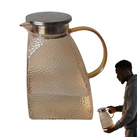 Glass Water Pitcher - Hammer Pattern Water Kettle - 1.5L Large Water Pitcher for Fridge Door Side Cold Drinks Hot Beverages Juice Milk Hosting Birthday Party Travel
