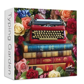 Vintage Flower Books Puzzle 1000 Pieces, PICKFORU Retro Wildflower Garden Jigsaw Puzzle Typewriter Rose, Challenging Spring Nature Plant Theme for Book Lovers