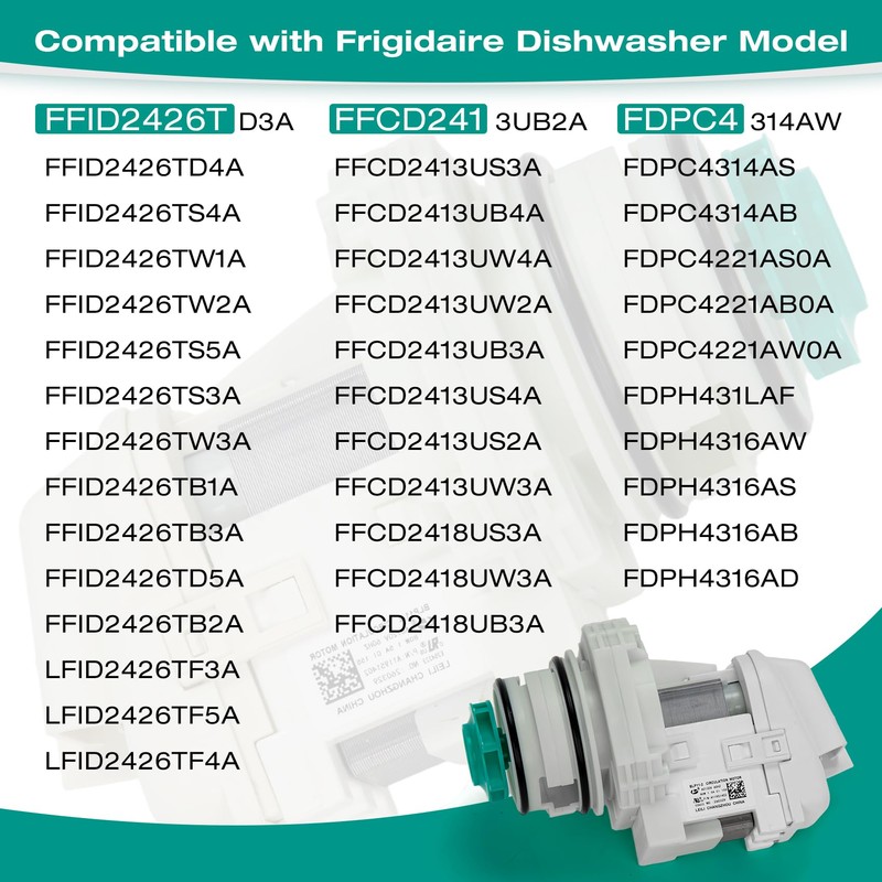 FFCD2413US4A Dishwasher Drain Pump Replacment Compatible with Frigidaire