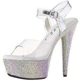 Ellie Shoes Women's Maxine Rhinestone Platform Sandal, Clear, 7 M US