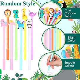 KAHEIGN 80Pcs Cartoon Gel Ink Pens, Random Assorted Styles Cute Animal Gel Ink Pens 0.5 mm Black Ink Cool Pens Fun Kawaii Gel Ink Pens for Office Student Kids School Supplies Present (17cm x 2cm)