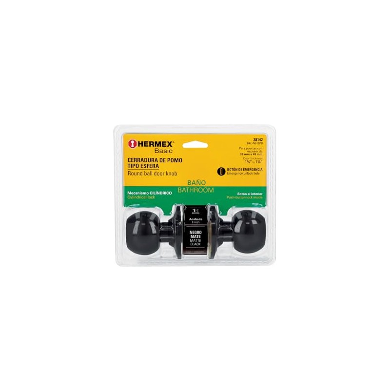 Hermex BAL-NE-BPB Cerradura esfera, cil baño negro