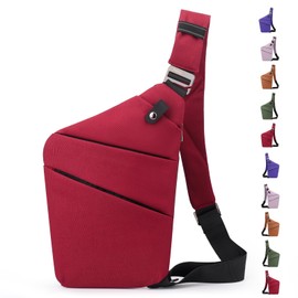 Macleria Anti Theft Crossbody Bag,Sling Bag for Women Men,Multi-pocket Chest Shoulder Bags for Travel, Sport, Work (Red-Right Shoulder)