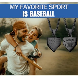 Black Home Plate Baseball Necklace for Men Engraved Bible Verse Joshua 1:9, Stainless Steel American Flag Pendant USA Patriotic Jewelry, Inspirational Motivational Graduation Birthday Christmas Gift