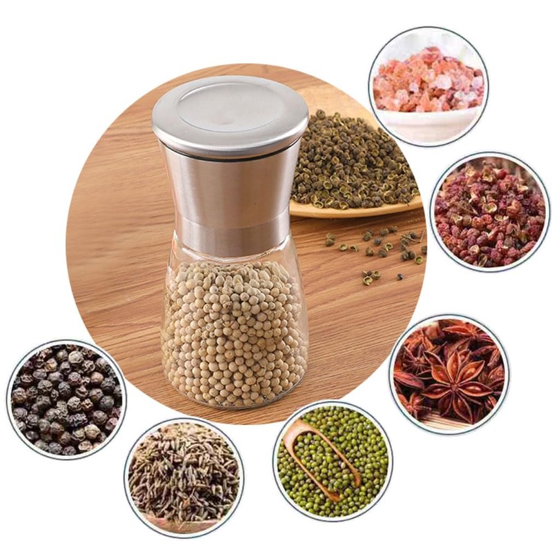 Kitchen Pepper Grinder, Clear Glass Pulverizer with Stainless Steel Cap