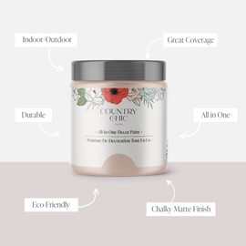 Country Chic All-in-One Chalk Paint for Furniture, Cabinets, Home Decor, Eco-Friendly, Matte Finish, Built-In Primer & Top Coat for Wood, Metal - Ooh La La (Light Pink) - 4 oz (118 ml)