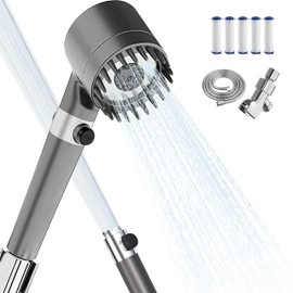 Filtered Shower Head with Handheld,High Pressure Shower Heads 3 Spray Modes with ON/OFF Switch,Power Wash for Bathroom Cleaning,Removable Showerhead with Stainless Steel Hose/Bracket/Cotton Filters