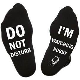 SoulQ Letter Printed Novelty Funny Sayings Knitted Crew Socks - DO NOT DISTURB,I'M WATCHING RUGBY, Black, L