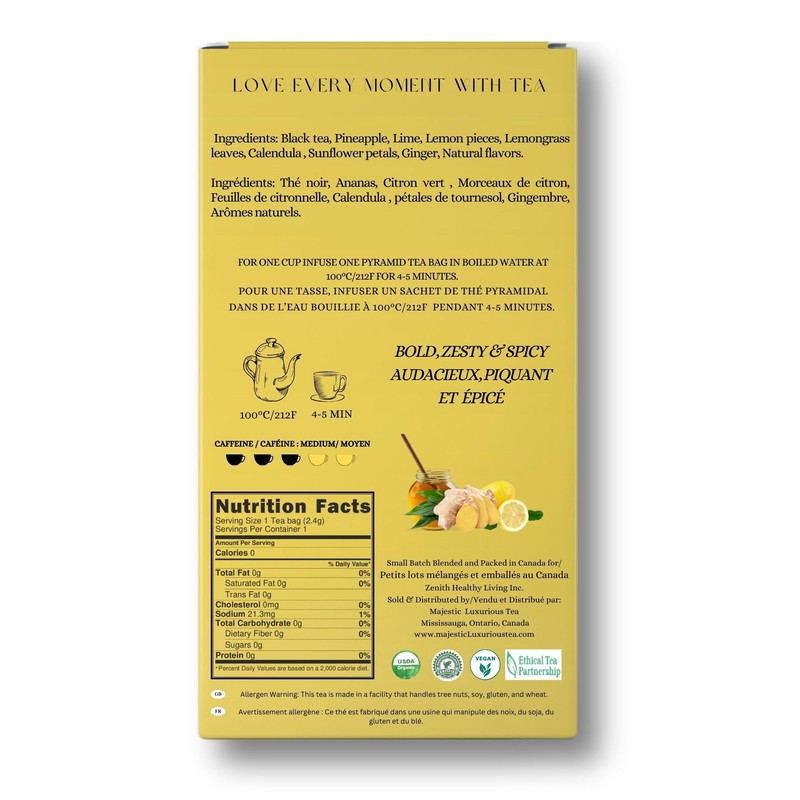 Majestic Tea | Lemon Ginger | Black Tea| Natural ingredients|