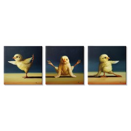 Stupell Industries Funny Yoga Chick Trio Farm Birds Stretching Poses, Design by Lucia Heffernan Canvas Wall Art, 17 x 17, Yellow