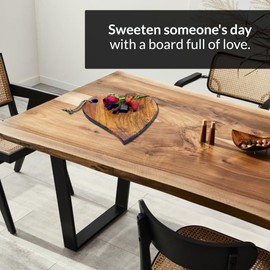 Featherlee Heart Shaped Acacia Serving Tray - Natural Acacia Wood Charcuterie Board - Cheese Board Snack Tray with Rich Grains - Bread Board for Valentines, Weddings, Anniversaries, Mother’s Day