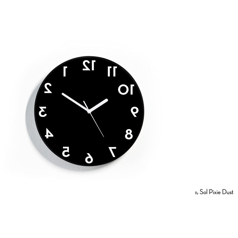 Reverse Wall Clock - Round Black - Funny Clock -