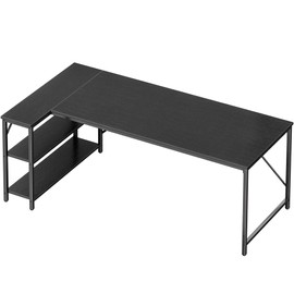 Huuger L Shaped Desk, 63 Inches Computer Desk with Reversible Storage Shelves, Gaming Desk, Corner Desk Home Office Desks, Writing Desk Study Desk with Metal Frame, Black