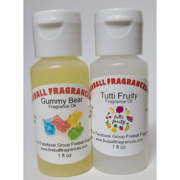 2 Pack of Gummy Bear & Tutti Fruity Scented Oils by Fireball Fragrances - 1 Oz Bottles