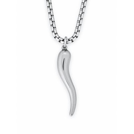 HAQUIL Italian Horn Necklace, Silver Plated Stainless Steel Cornicello Horn Amulet Charm Pendant, Box Chain, Italian Jewelry Gifts