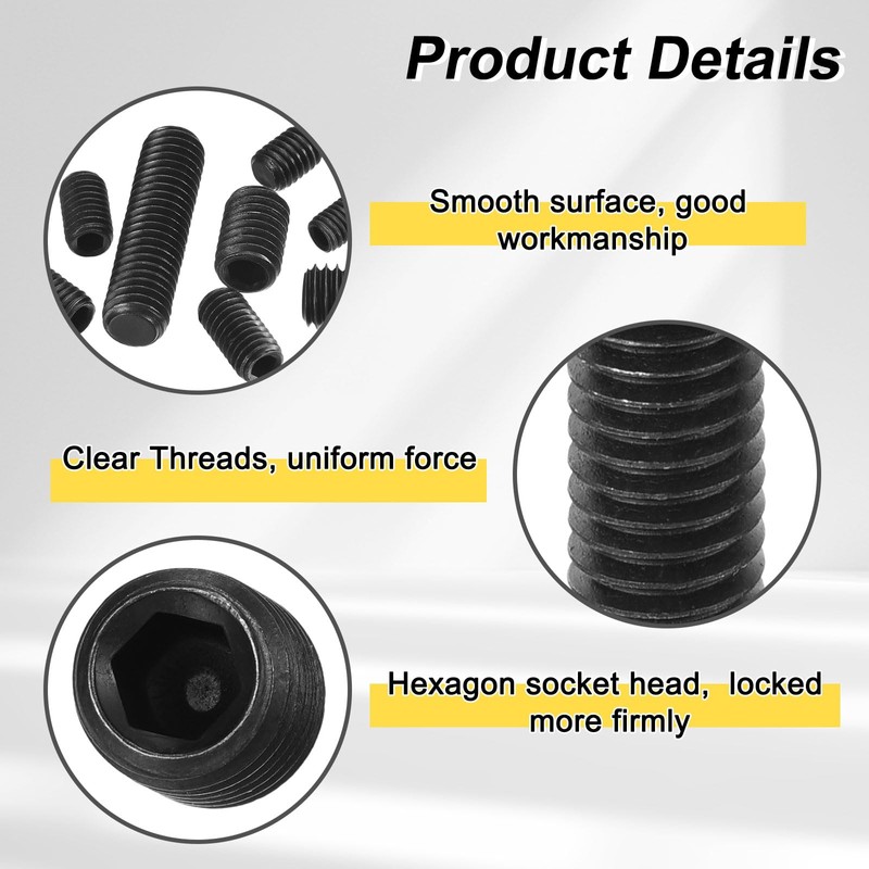 sourcing map 20Pcs Hex Socket Grub Screw, M6x8mm Alloy Steel