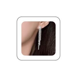 Yienate Long Tassel Crystal Drop Earrings Silver Pave Rhinestone Chandelier Dangle Earrings Wedding Brial Crystal Tassel Earrings Statement Crystal Dangle Earrings Jewelry for Women and Girls