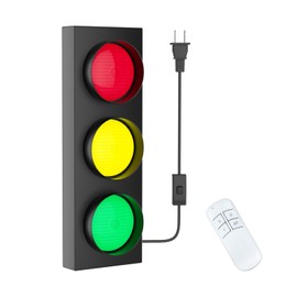 yamxun Traffic Light Lamp Decor on Wall: Remote Control LED with Easy Installation - Stop Signal Adjustable Color Green Red Yellow - Retro Industrial Design for Kids Room Classroom Bedroom Party Bar