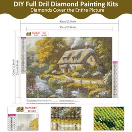 Bowetile 5D Diamond Painting Bilder Landschaft, Heimatdorf Diamond Painting Set für Erwachsene und Kinder, Komplettes DIY Hütte Diamond Art Malen Stickset für Kreuzstichbilder, Wohnkultur 40x30 cm