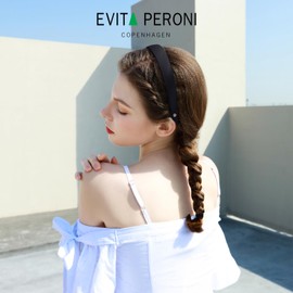EVITA PERONI Diadema de tela de seda de morera negra ancha y dura para el pelo, accesorios para mujeres
