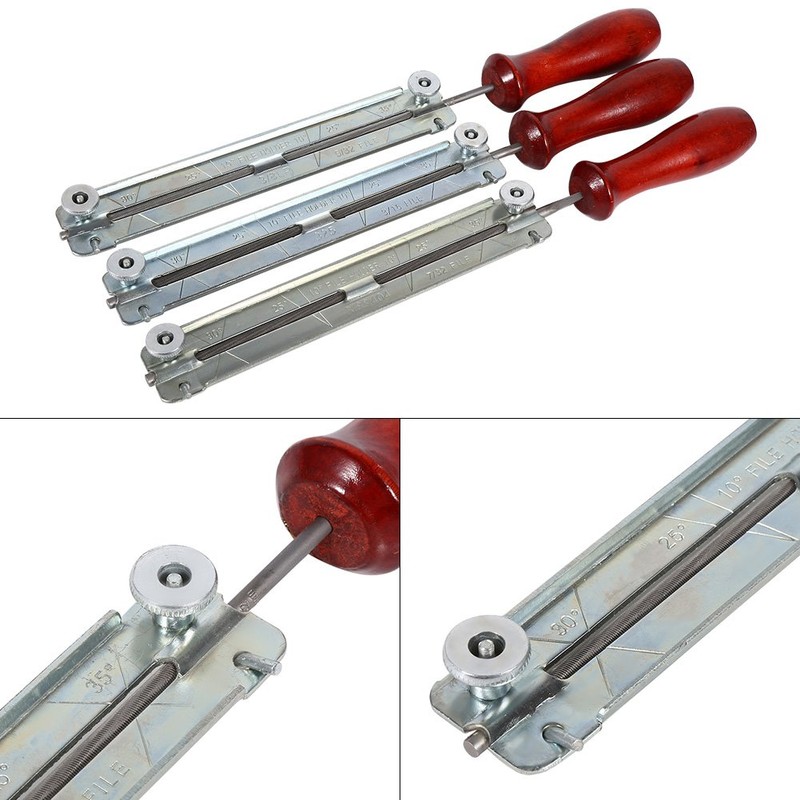 Steel Chain Saw Sharpening File Set Round Gauge File Handle