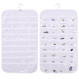 Schmuck Organizer Hängend,Schmuck-Organizer zum Aufhängen,Doppelseitiger Reise Schmuckrolle,72 Taschen Aufbewahrungsrolle mit Aufhänger,Schmuckhalter für Ohrringe,Halsketten,Ringe an Schrank,Wand,Tür