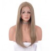 VEBONNY Brown Ombre Ashy Silver Wigs, Straight Hair Synthetic Glue-less