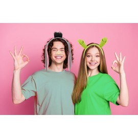 Green Ogre and Donkey Costume Set Include Ears Headband,Tai& Nose Party Cartoon Cosplay Costume Accessories (green&Grey)