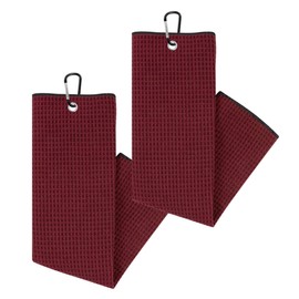 Soffle Waffle Tri-Fold Golf Towels | 2 Pack | 16” x 24” with Clip | Microfiber Waffle Golf Towel (Cardinal Red)