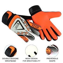 EFAH SPORTS Football Goalkeeper Gloves For Boys kids children adult Soccer Goalie Gloves with Super Grip Palms (Black/Orange, Size 7 suitable for size S-M adult, Ambidextrous)