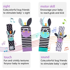 ACCEVO 4 Pieces Rattle Baby Socks Baby Toy Wrist and Baby Gifts Strap Rattle Set Baby Early Education Toy for Newborn Toddlers Toy for 0-36 Months Baby Gift