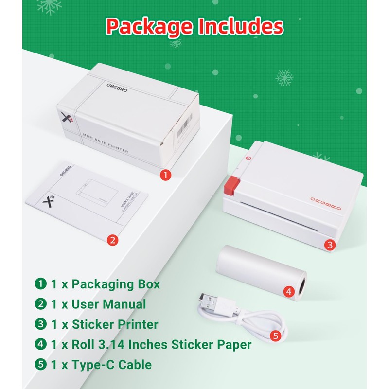 ORGBRO Sticker Printer Machine, X3 Mini Printer Print Pods Portable