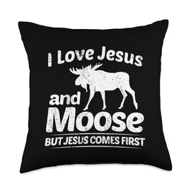 Funny Moose Saying Protestant Bible Christ God Moose Lover Christian Religion Faith Jesus Catholic Throw Pillow, 18x18, Multicolor