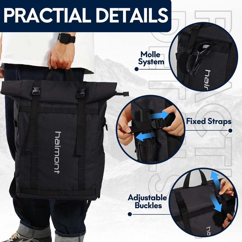 Haimont Rolltop Backpack for Men Women Water-Resistant Carry on Travel