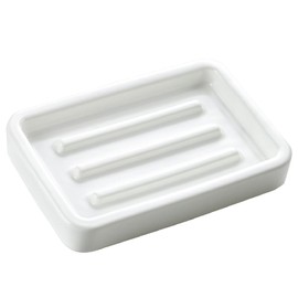 Matte Ceramic Soap Dish with Raised Ridges, Rectangular Soap Holder for Bathroom Countertop, Shower and Kitchen Sink, White