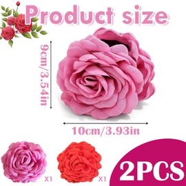 ASOMI 2 Pack Large Hair Clips with Hawaiian Roses Floral Hair Clips for Women and Girls, Thin Hair, Blooming Rose Claw Clips, Non-Slip (Rose Red, Red)