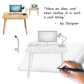 IOTXY Simple Wooden Writing Desk - Modern Minimalist Style PC Laptop Computer Workbench with Solid Wood Legs, 39" W Home Office Work Table for TV Stand Music Video Live Broadcast Workstation, Oak