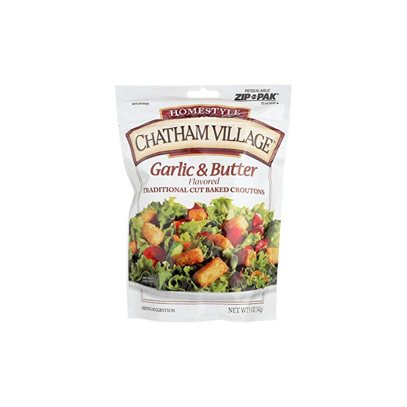 Chatham Village Croutons, Garlic & Butter Flavored, 5-Ounce Bags (Pack