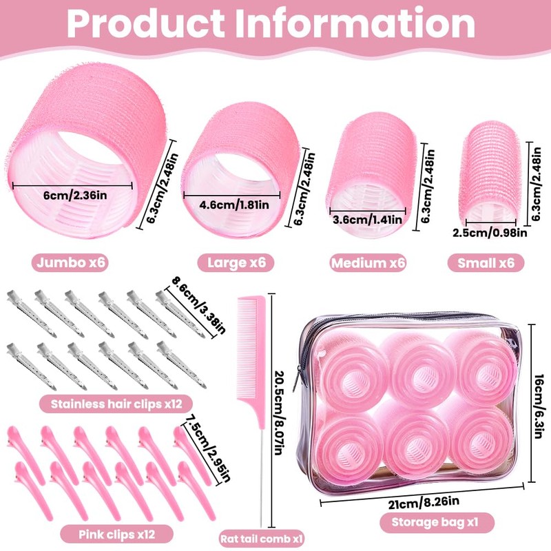 JOLCEEY 50pcs Hair Rollers with Clips, Jumbo Large Medium Small