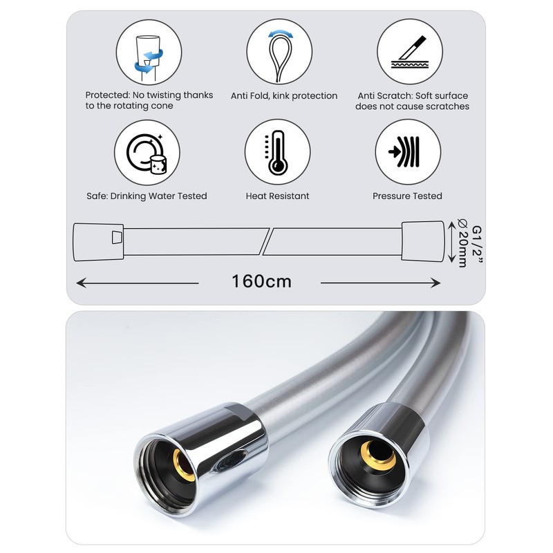 YEAUPE Shower Hose 1.6 m with Twist Protection 160 cm