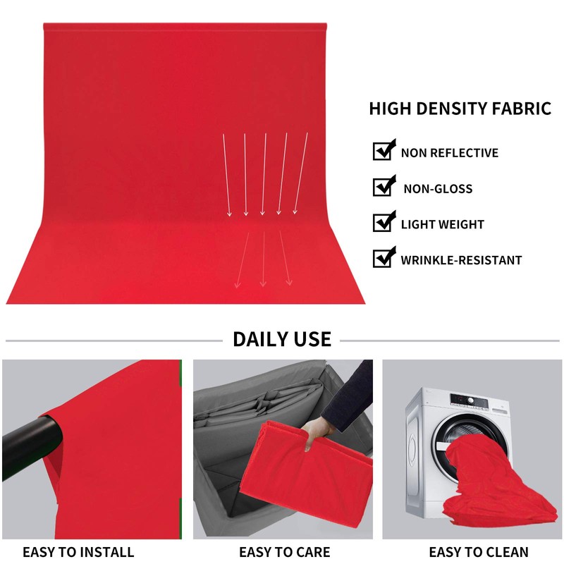 Easy-Going 5Wx7L ft Red Background Muslin Backdrop, Photo Studio, Collapsible