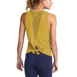 Bestisun Womens Athletic Tanks Tie Back Sports Shirts Mesh Yoga Clothing Exercise Active Tops Yellow L