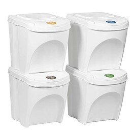 rg-vertrieb Rubbish Bin Waste Separation System 100 L - 4 x 25 L Container Sorti Box Waste Sorter 3 Colours (White)