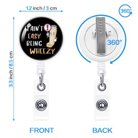 YAZMEEN It Ain't Easy Being Wheezy Retractable Badge Reel with Alligator Clip Funny ID Badge Holder for Pulmonologist RT Inhaler Badge Clear Name Card Holder for Respiratory Therapist Nurse Doctor
